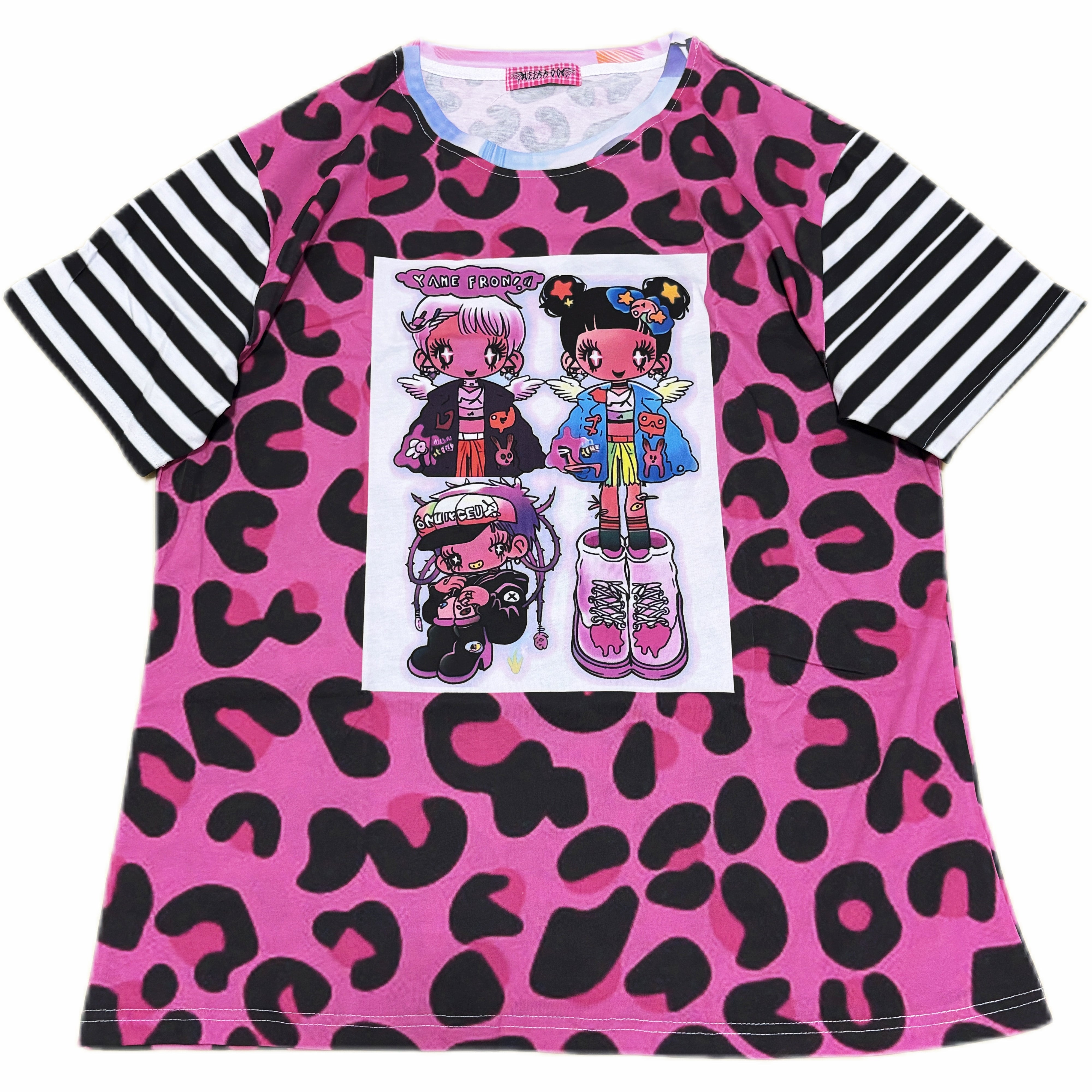 Pink Leopard Striped Character T-shirt
