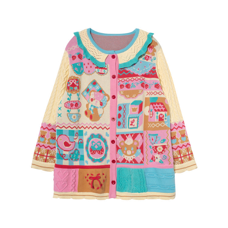 Honey Bear Patchwork Knit Cardigan