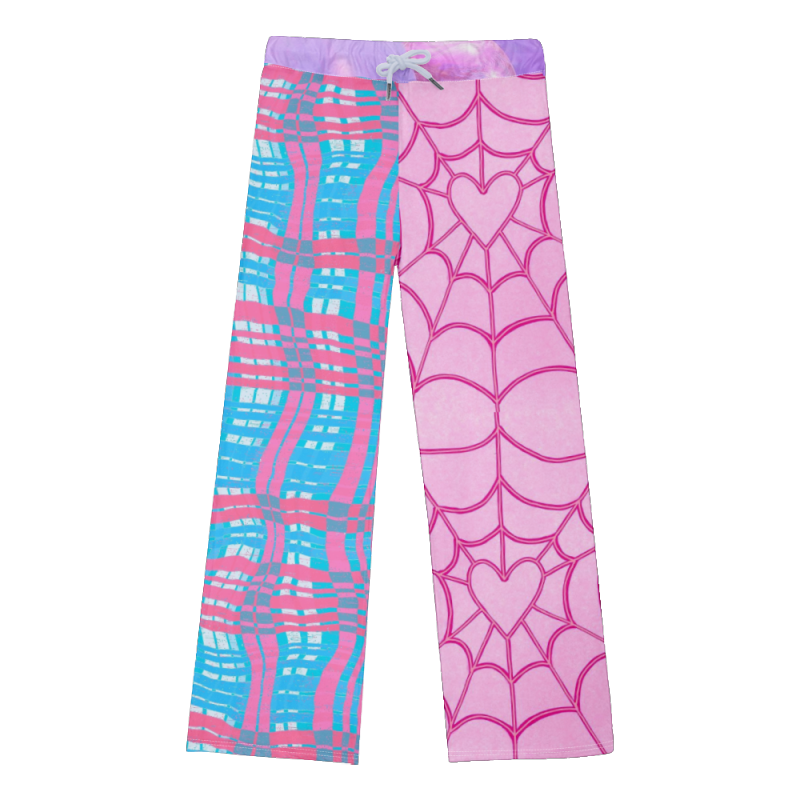 Kawaii Split Web Heart Plaid Pants
