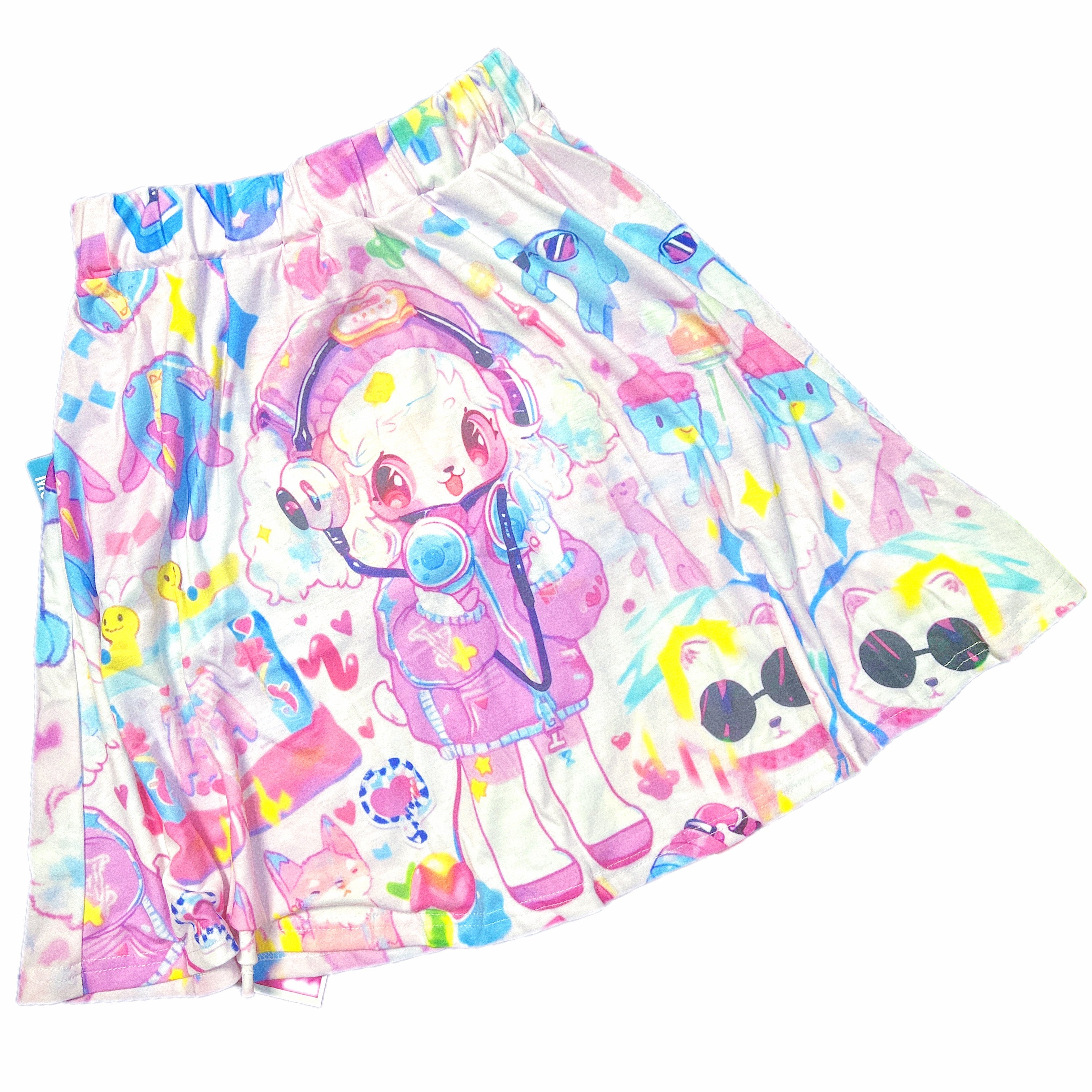 Kawaii DJ Cat Pastel Skater Skirt