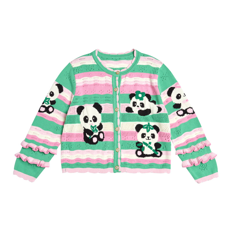 Kawaii Panda Stripe Knit Button Cardigan