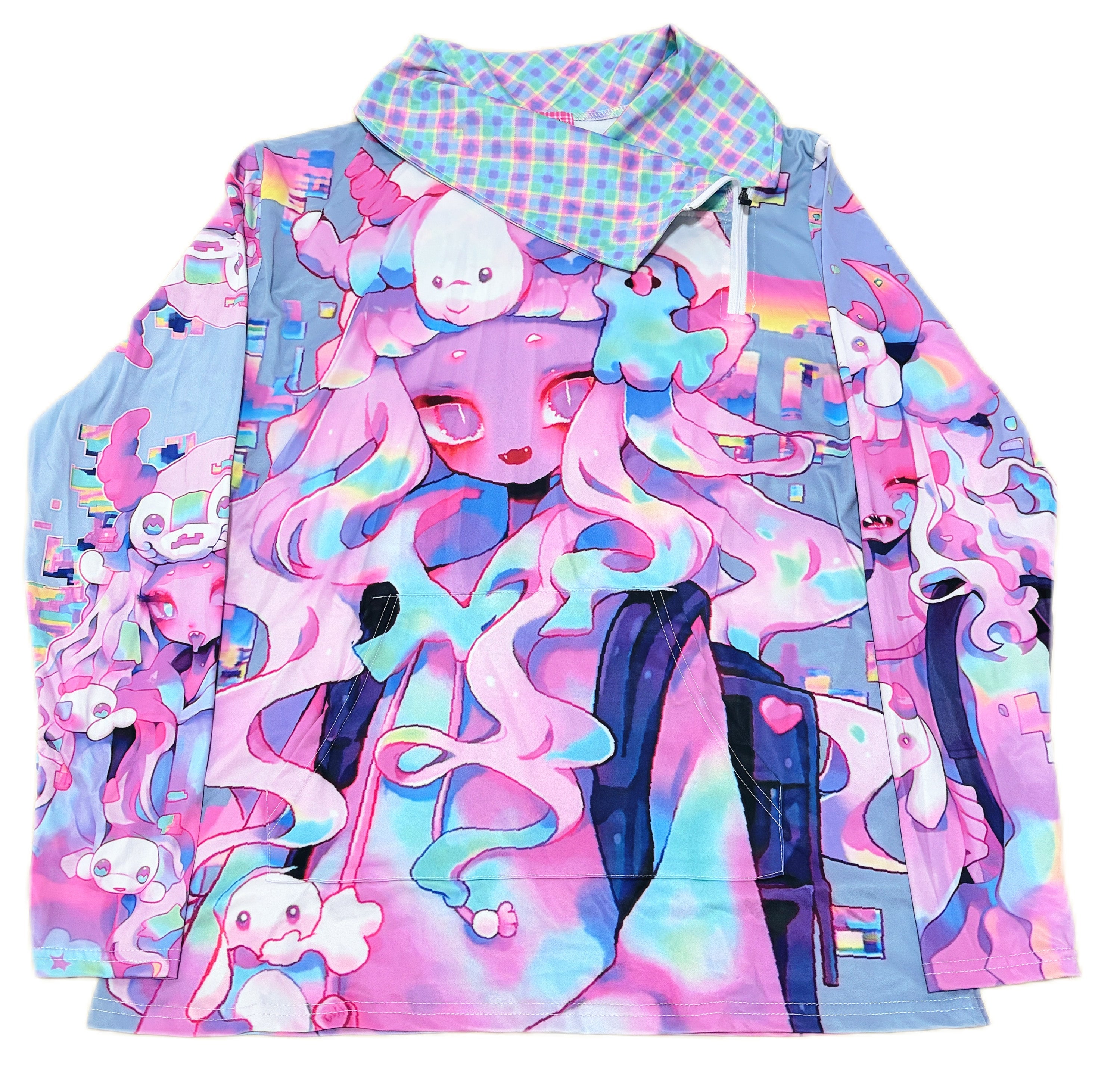 Kawaii Print Mesh Collar Sweatshirt