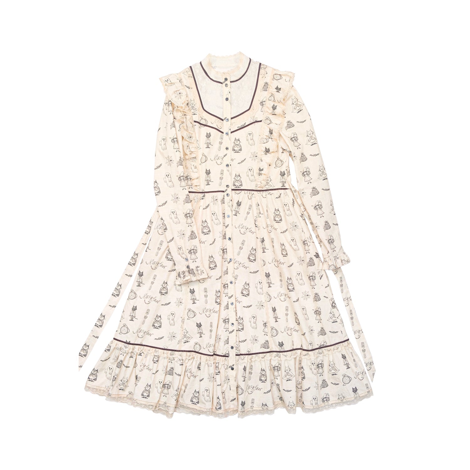 Cream Ghost Print Victorian Style Dress