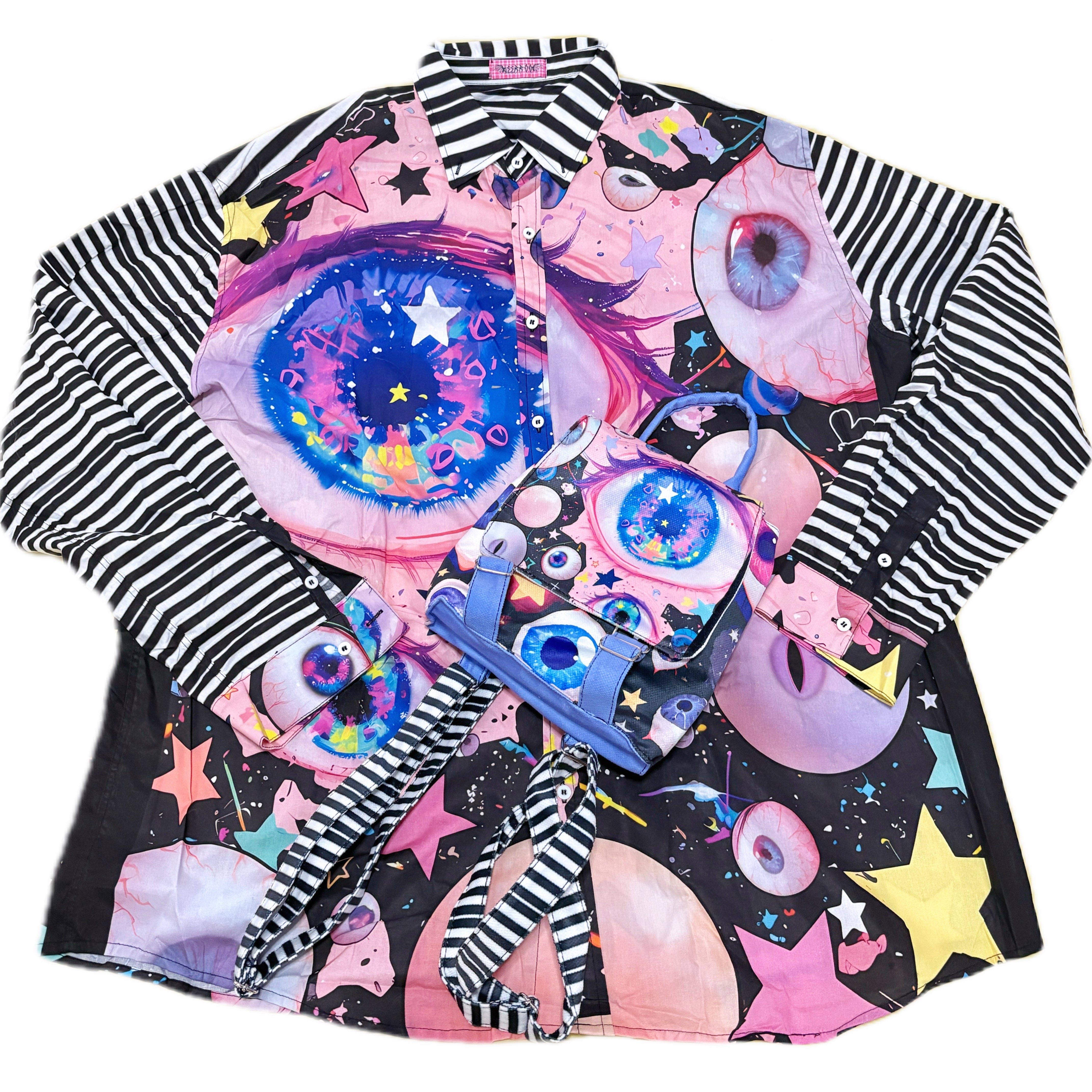 Cosmic Eye Striped Sleeve Button Shirt