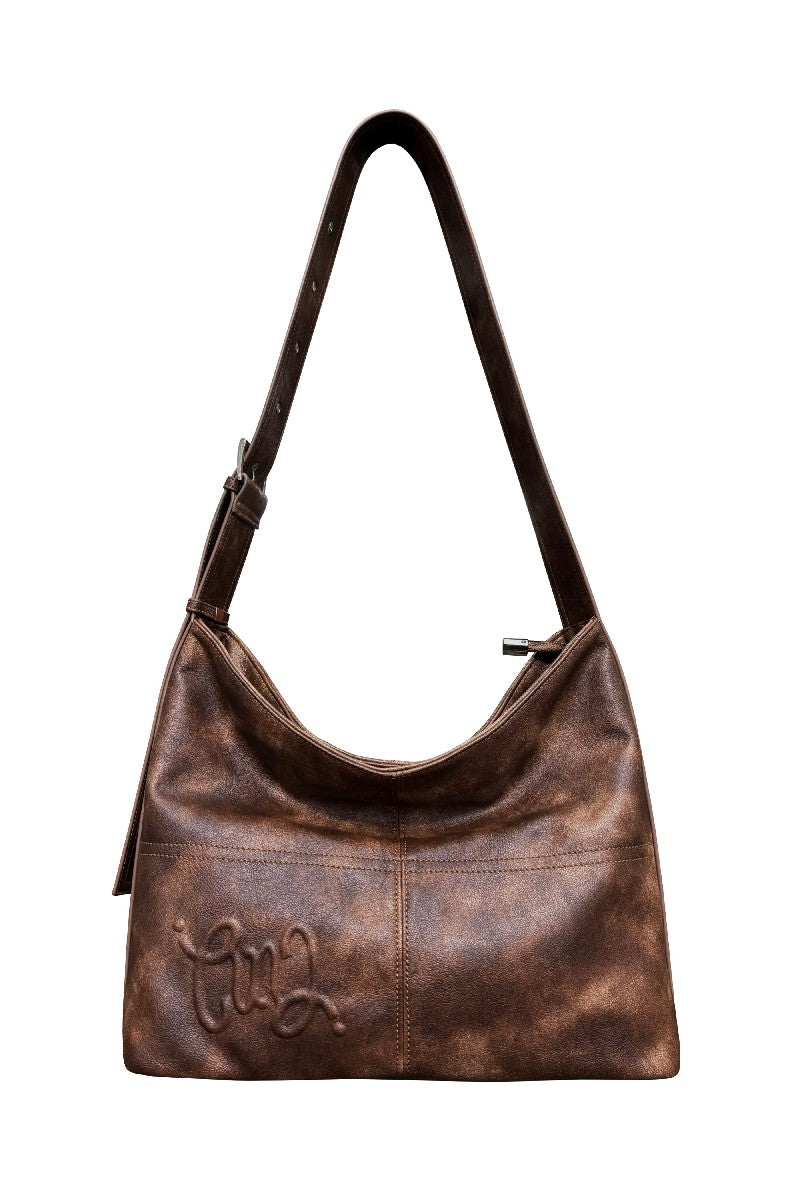 Distressed Wide Strap Hobo Bag