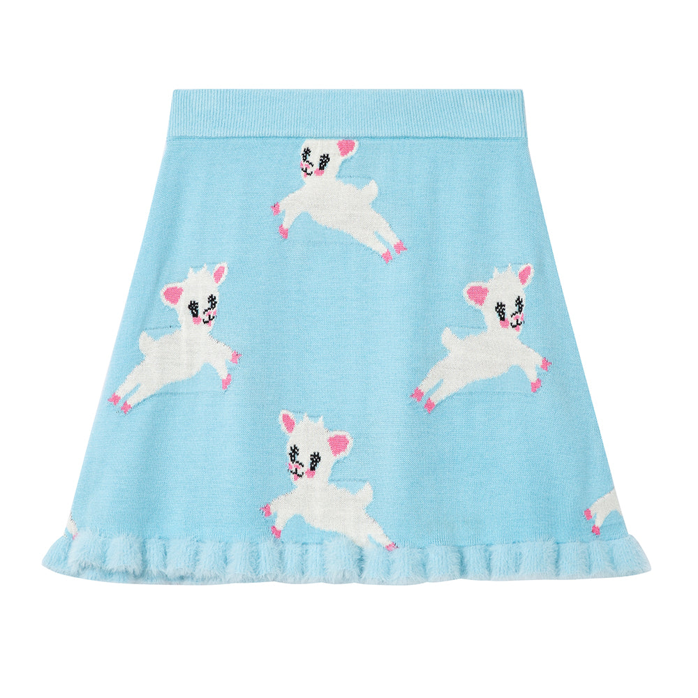 Lamb Print Knit Tank Top and Skirt Set