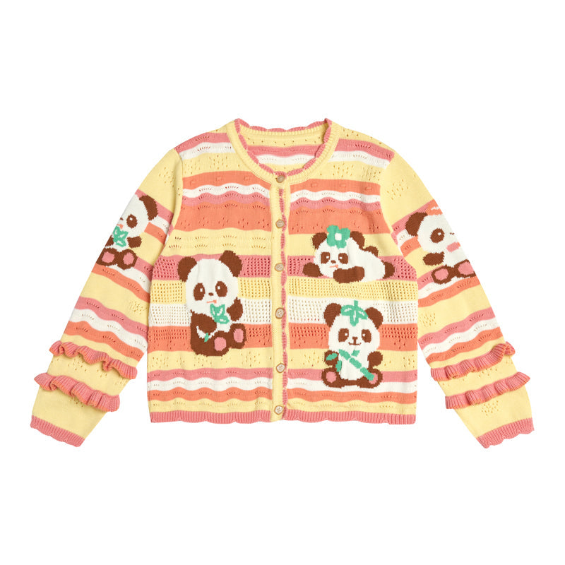 Kawaii Panda Stripe Knit Button Cardigan