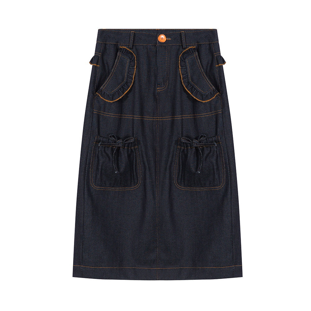 Denim Utility Pocket Midi Skirt