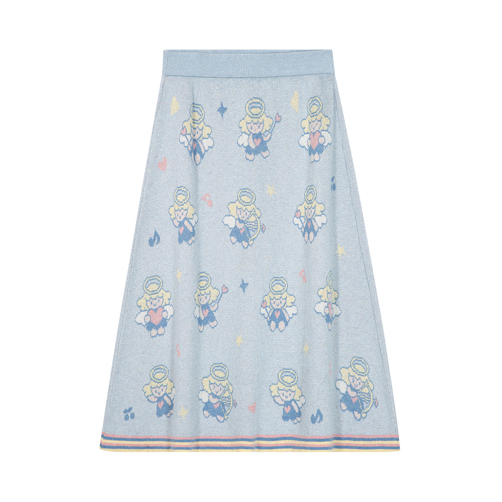 Angel Print Knit Jacket and Skirt Set