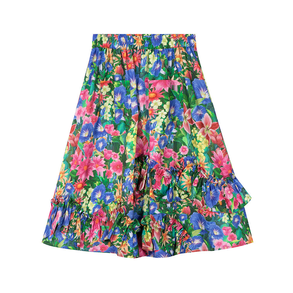 A-Line Ruffle Midi Skirt