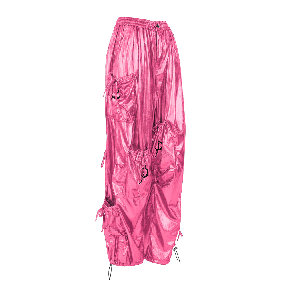 Pantalones de carga de paracaídas brillantes de color rosa - rosa fuerte