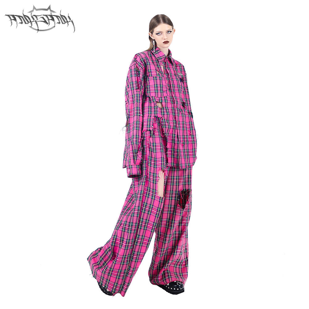 PINKSPINK Punk Plaid Oversized Shirt - Hot Pink