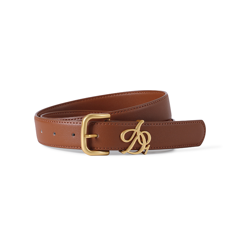 Luxury Leather Logo Belt: Designer Slim Strap with Signature Buckle