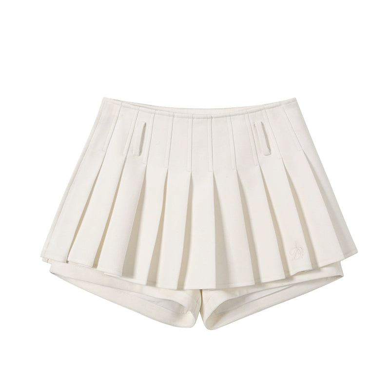 Pleated Skort Collection: Versatile Tennis-Style Shorts with Flared Overlay in Ivory, Charcoal, and Black