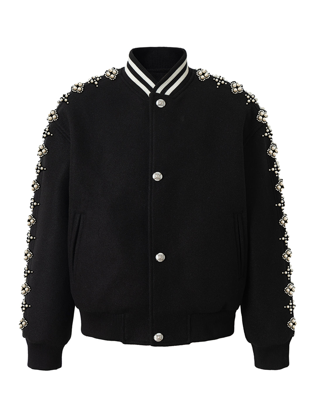 Quilted Pearl Beaded Baseball Jacket