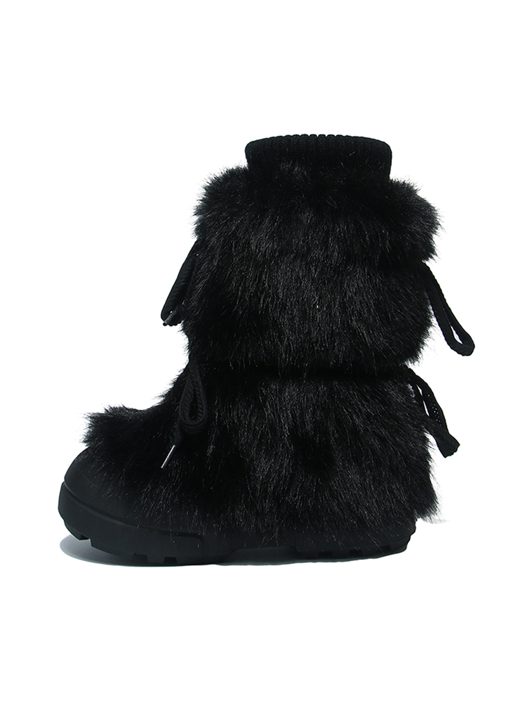 Black Fur-Lined Mid-Top Platform Ankle Boots