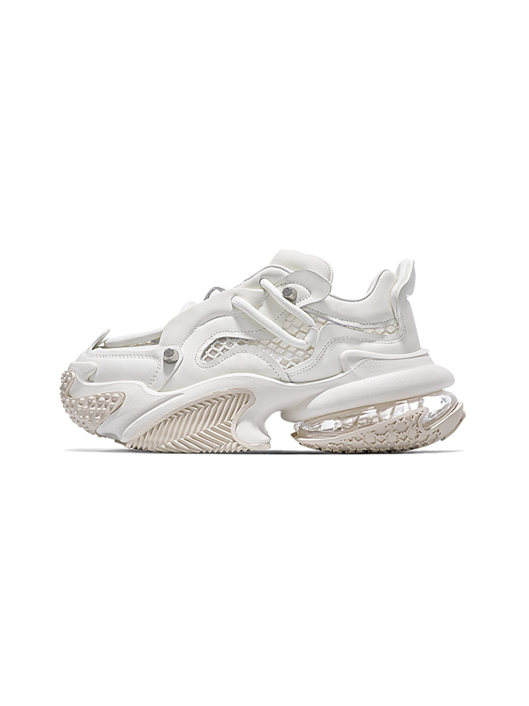 Beige Vortex Mesh Platform Sneakers