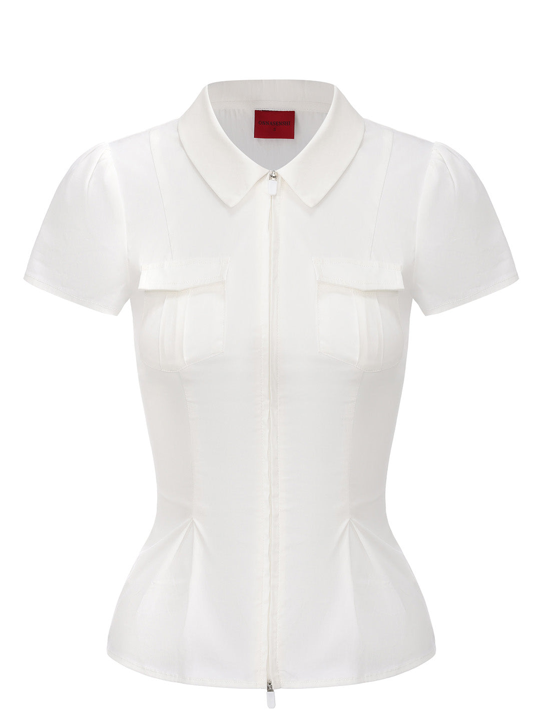Zipper Puff-Sleeve Blouse