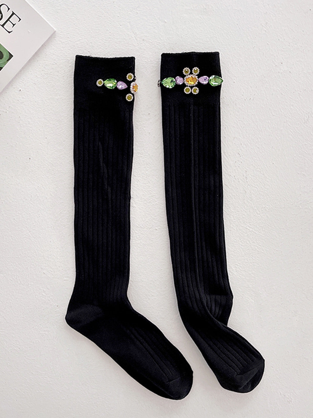 Rhinestone Embellished Calf Socks