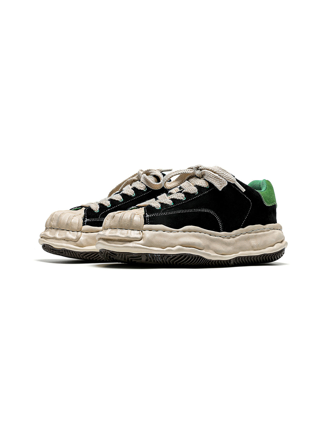 Black & Green Wavy Sole Shell-Toe Sneakers