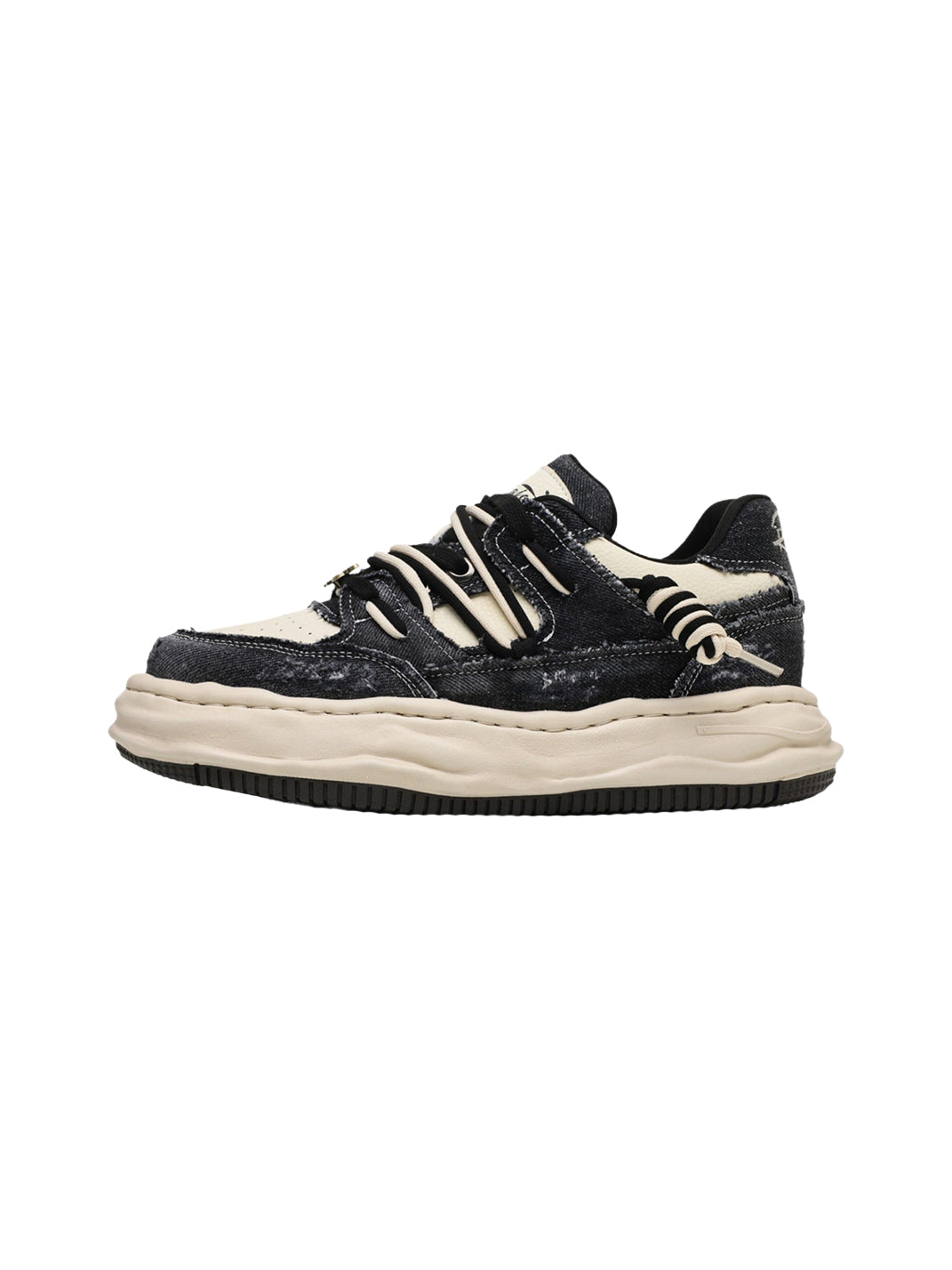 Retro Distressed Denim Wavy Sole Sneakers