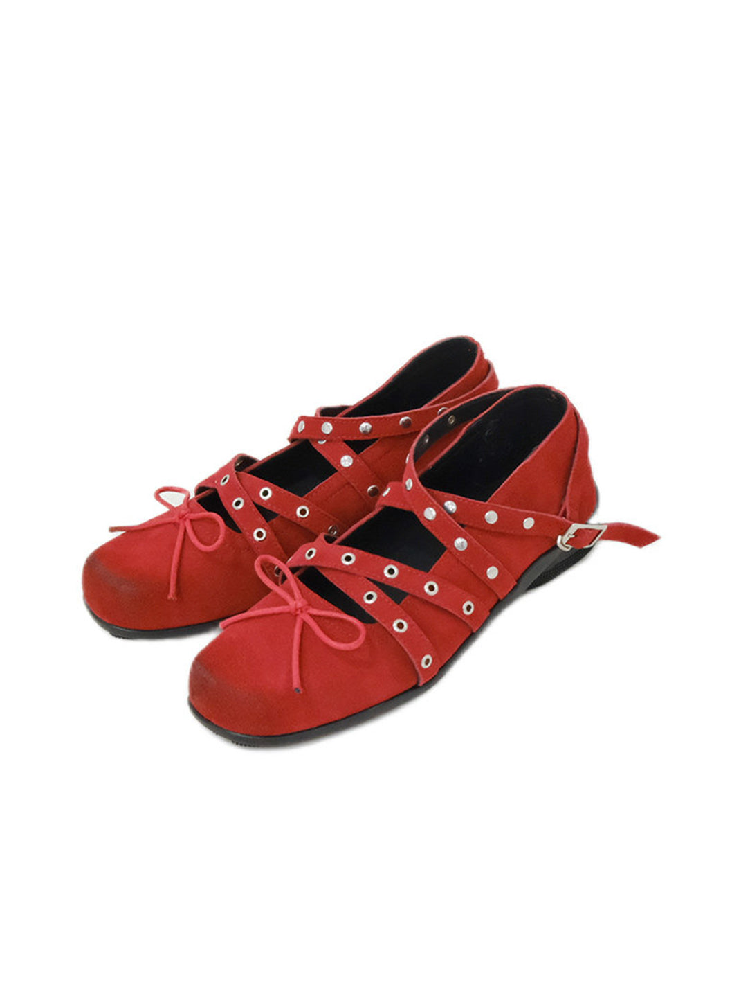Black Bow-Knot Studded Ballet Flats