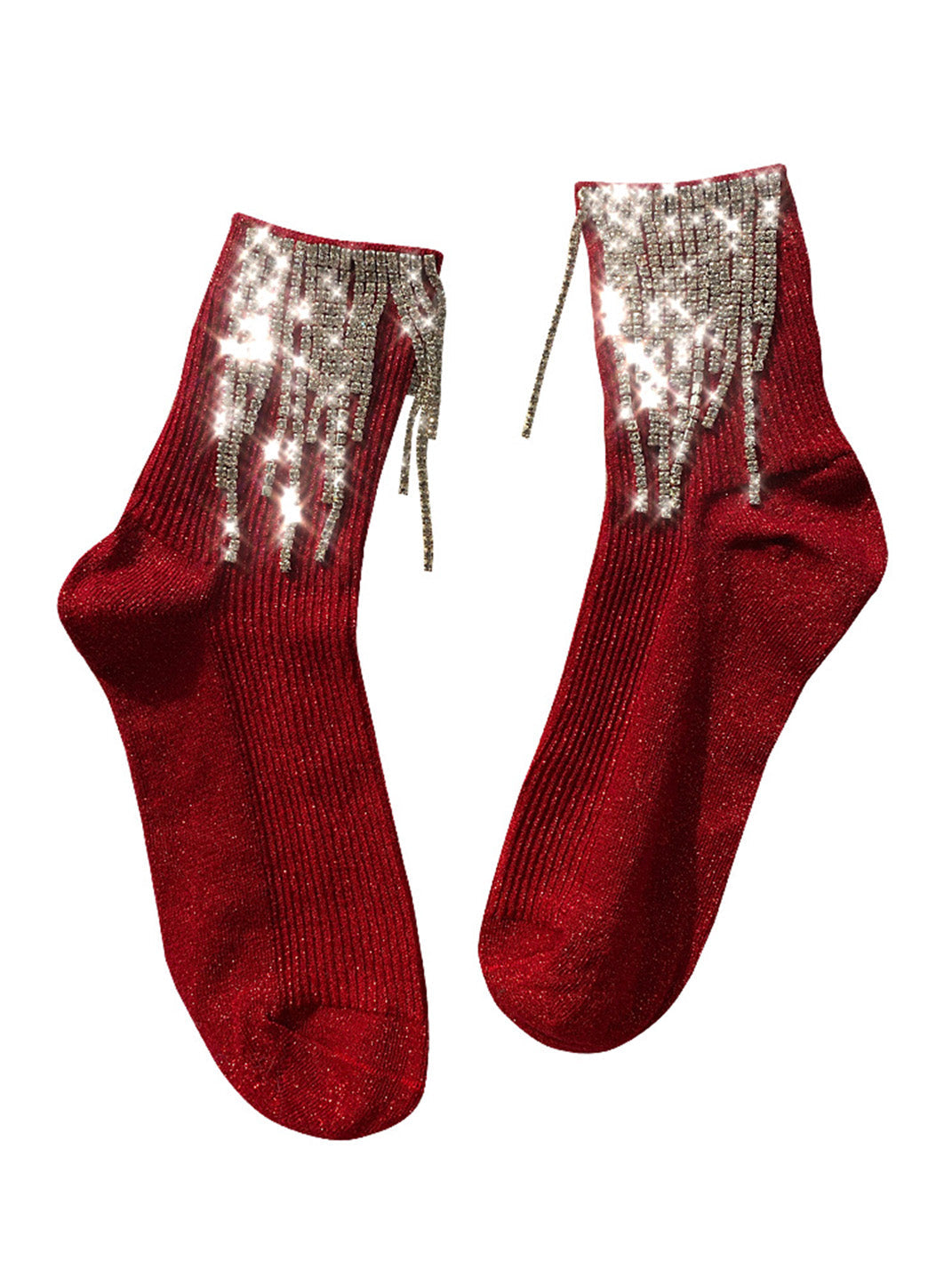 Shiny Rhinestone Tassel Mid-calf Socks