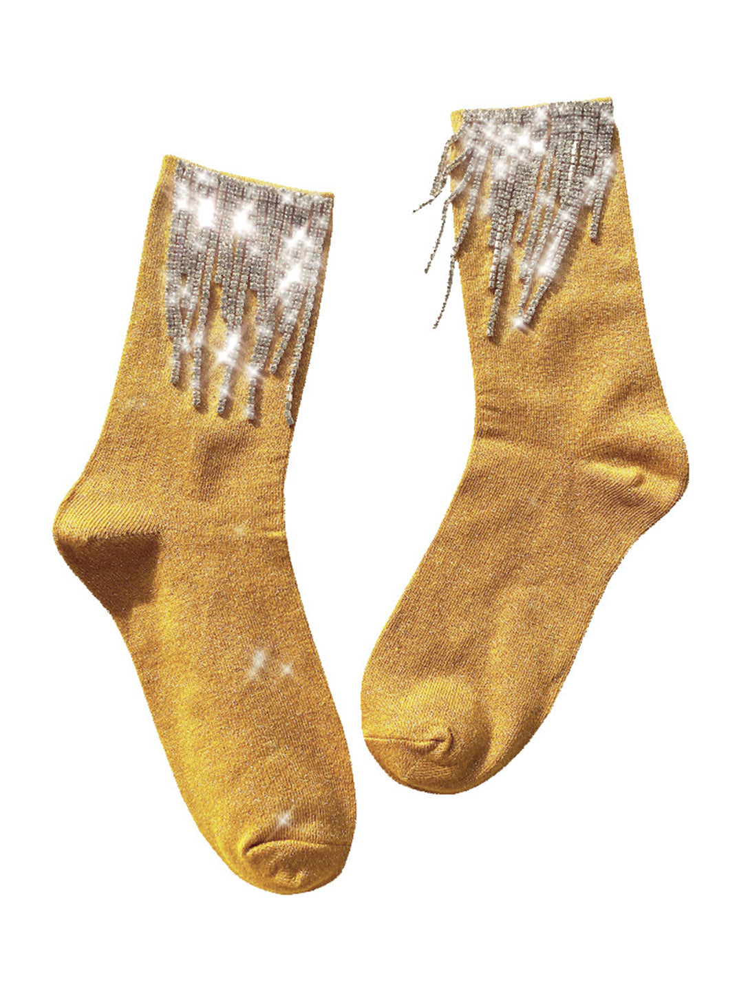 Shiny Rhinestone Tassel Mid-calf Socks