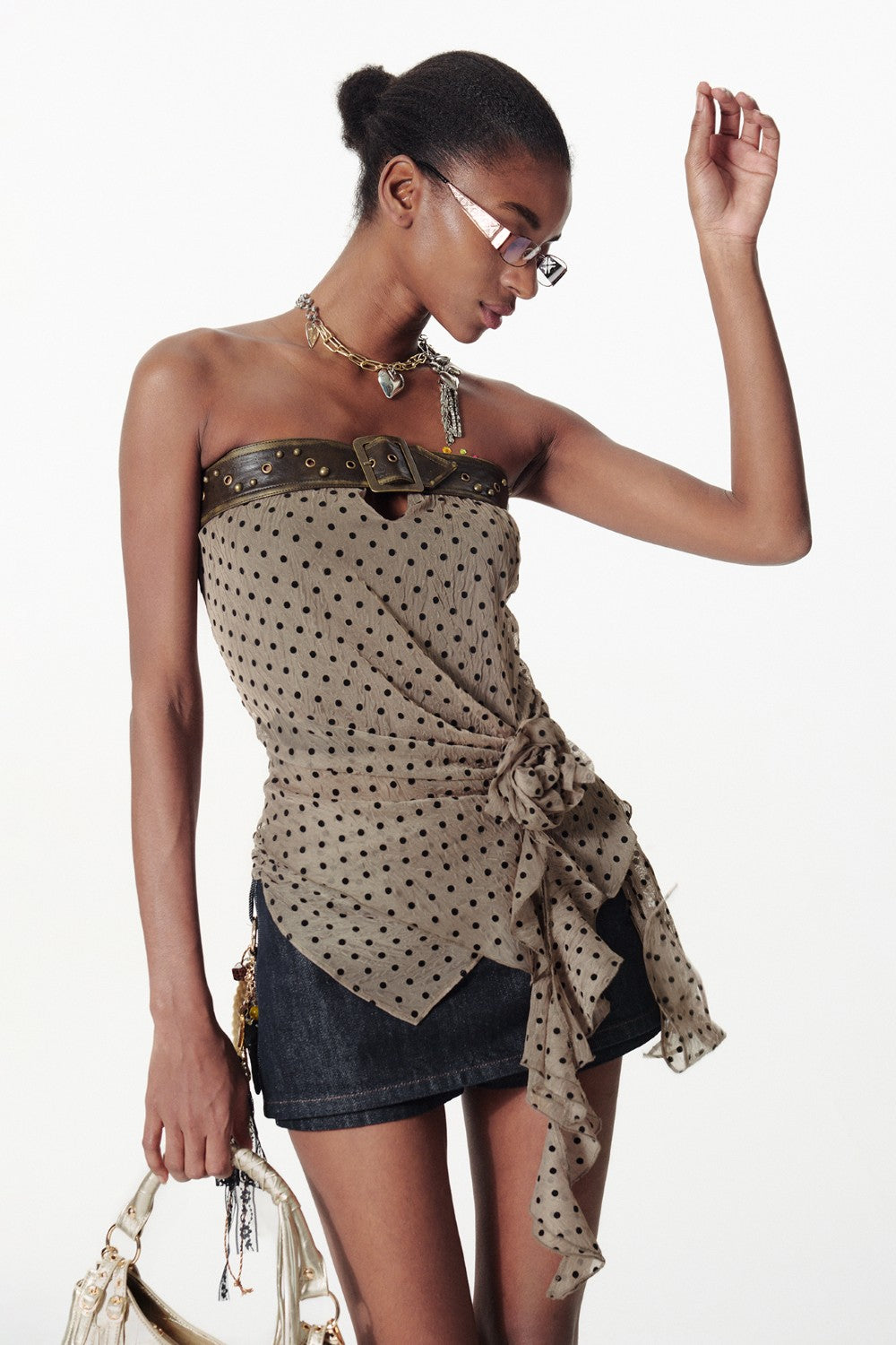 Strapless Top with Studded Leather Belt