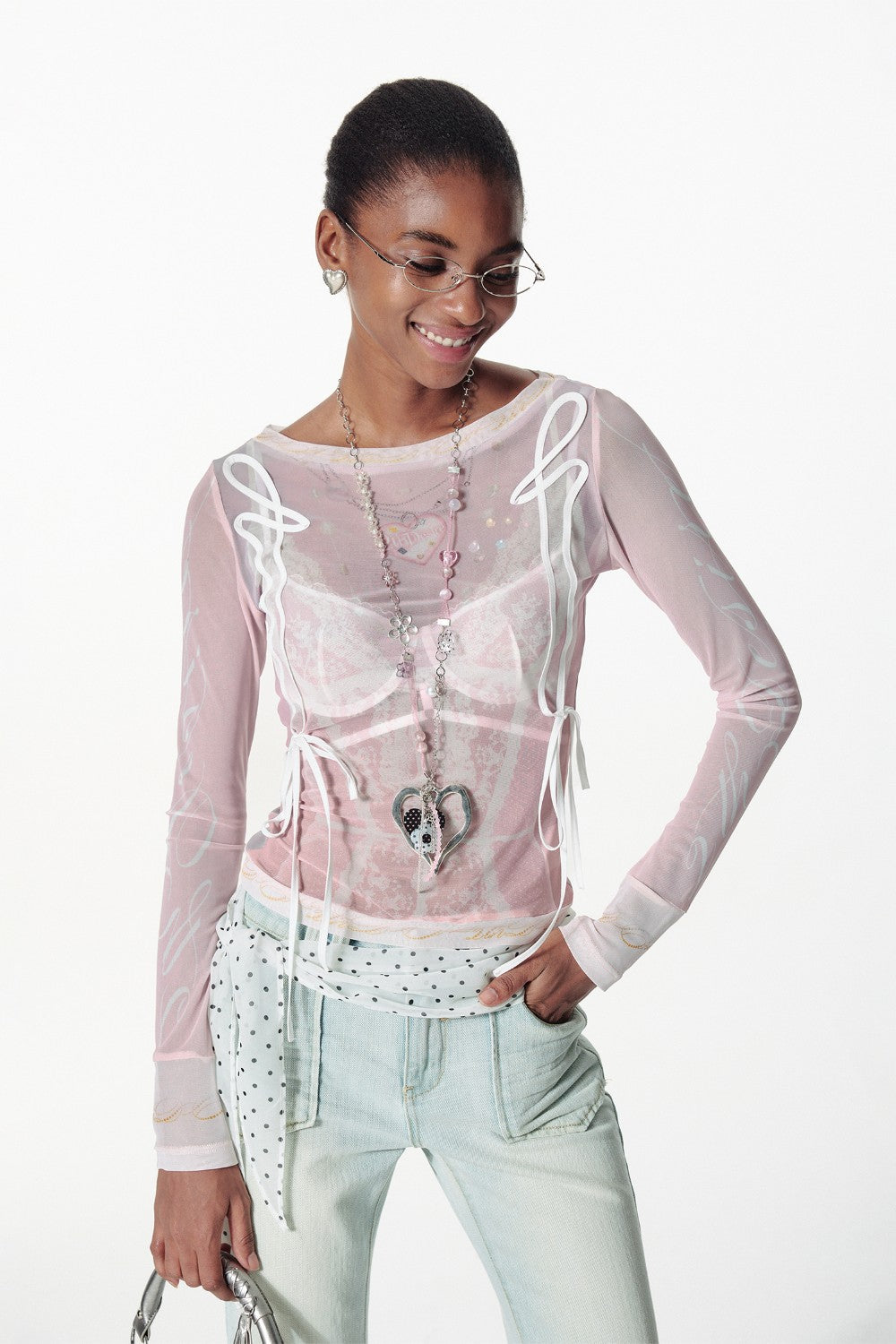 Sheer Lace-Up Mesh Top