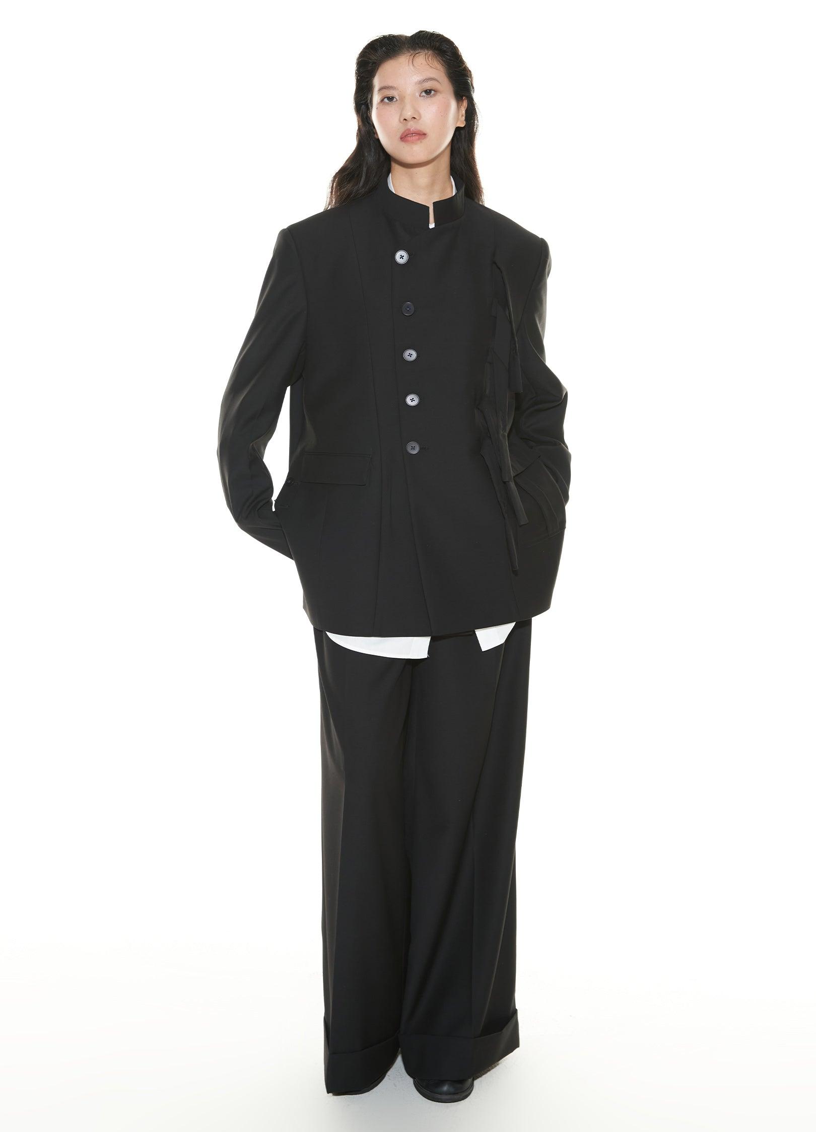 Wide-Leg Cuffed Suit Pants - chiclara