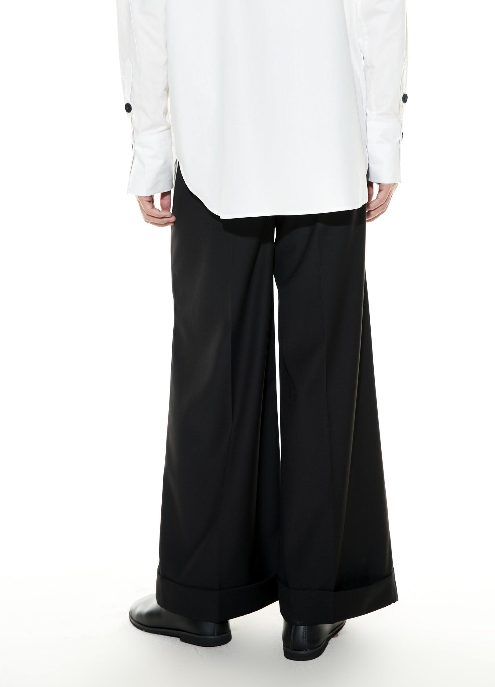 Wide-Leg Cuffed Suit Pants - chiclara