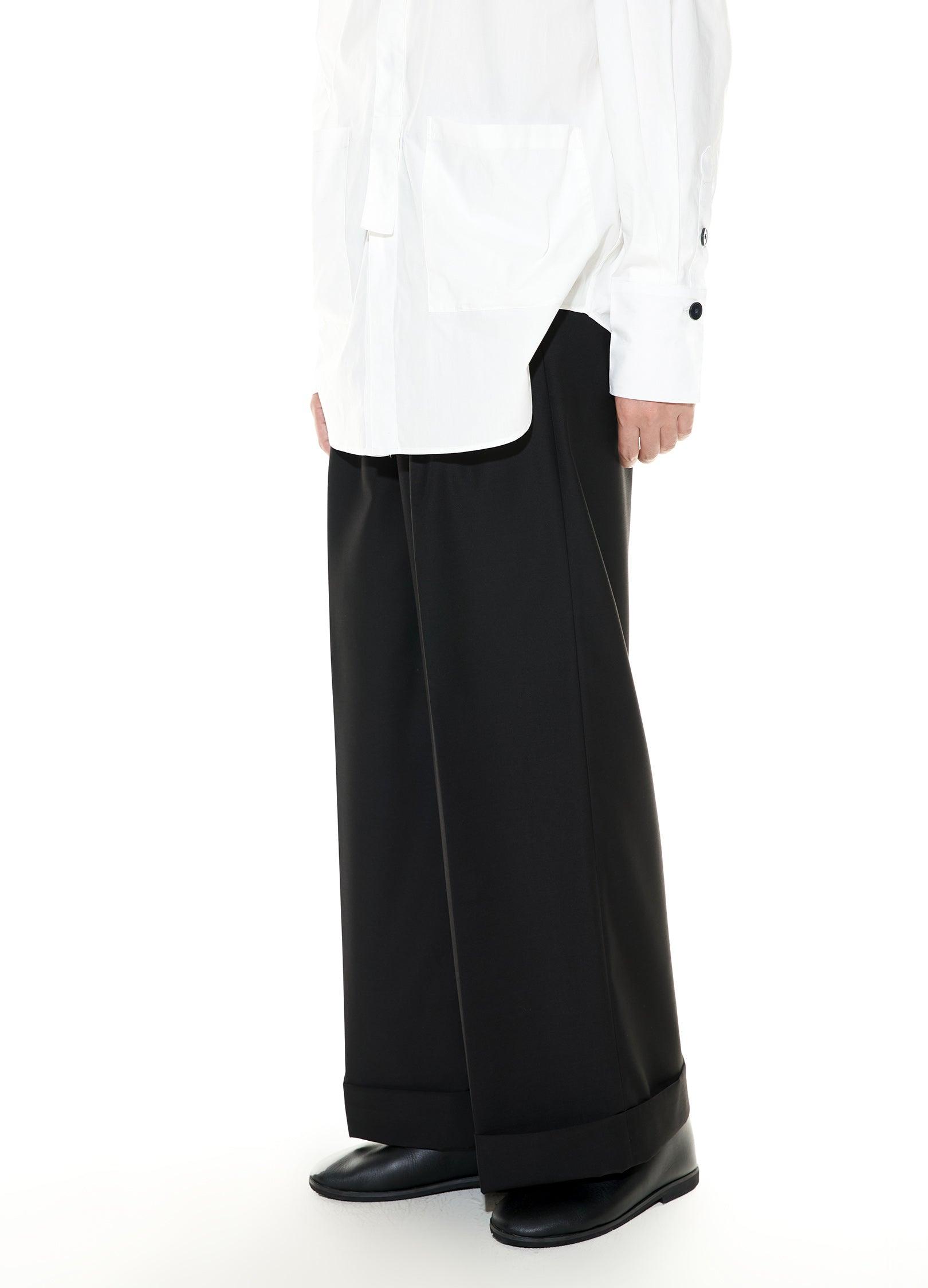 Wide-Leg Cuffed Suit Pants - chiclara