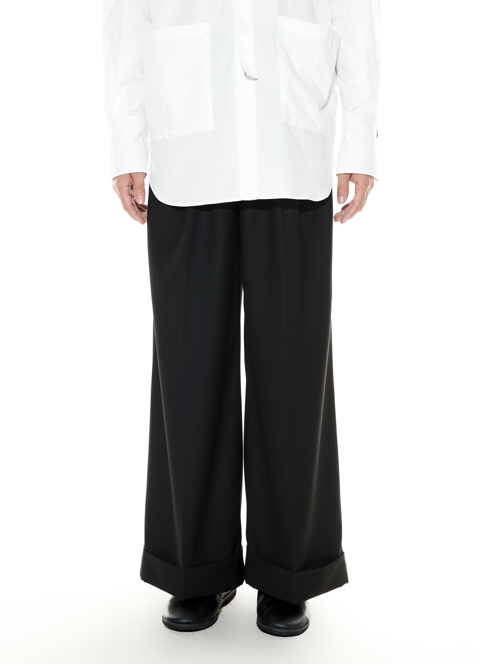 Wide-Leg Cuffed Suit Pants - chiclara