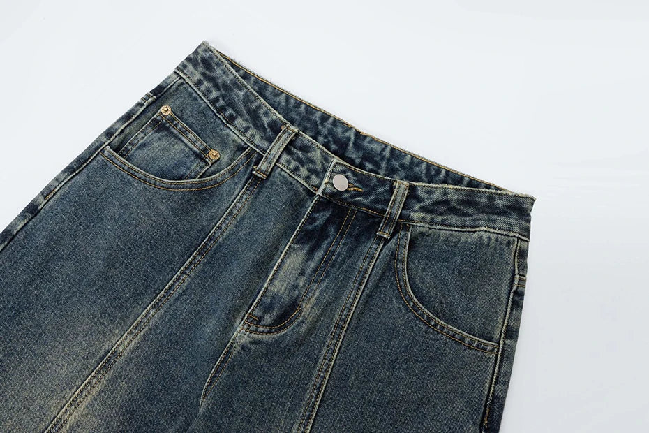 Vintage-Inspired Wide-Leg Denim Jeans with Front Seam Detail