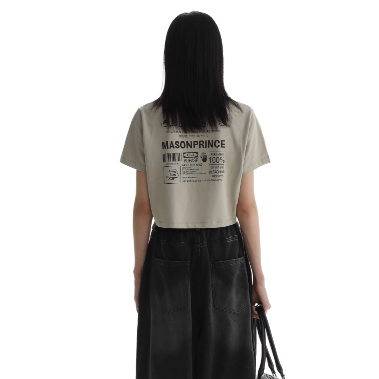 Regular & Cropped T-Shirt with Washed Signs Graphic - chiclara