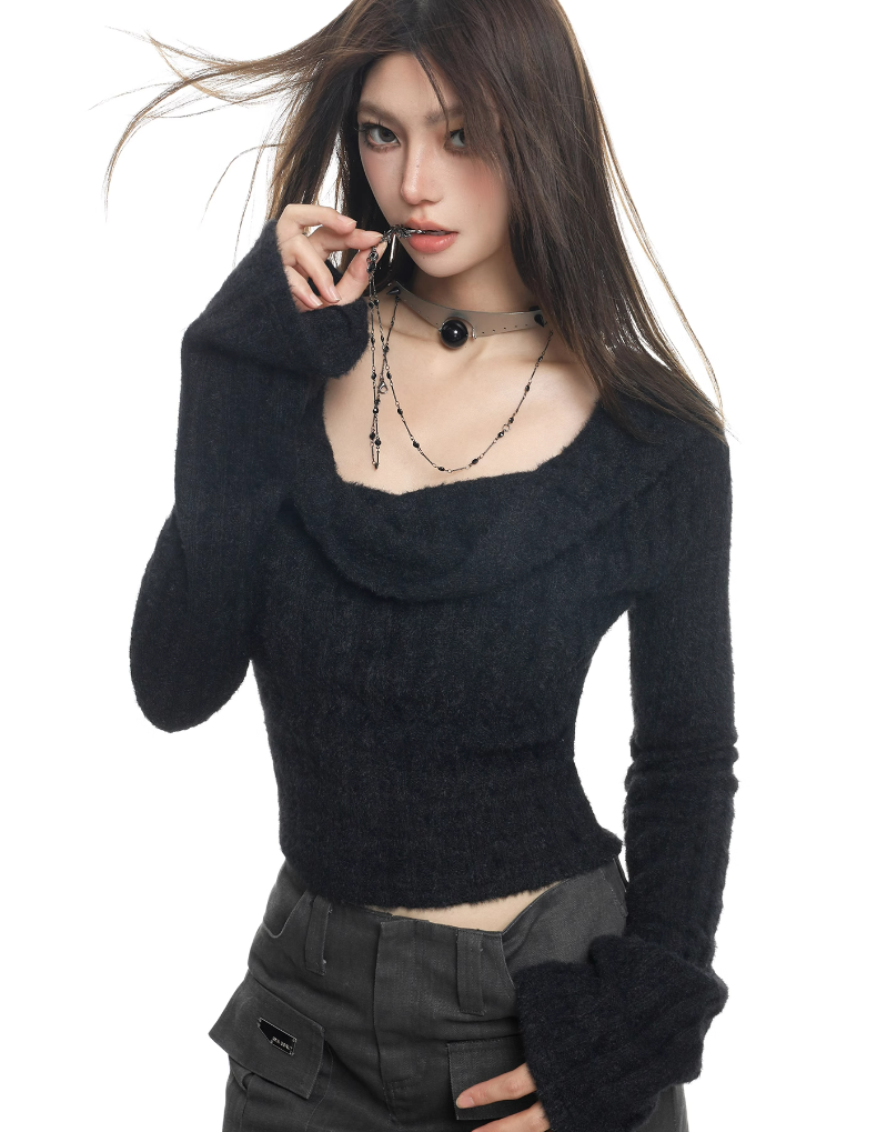 Asymmetric Fuzzy Cropped Sweater