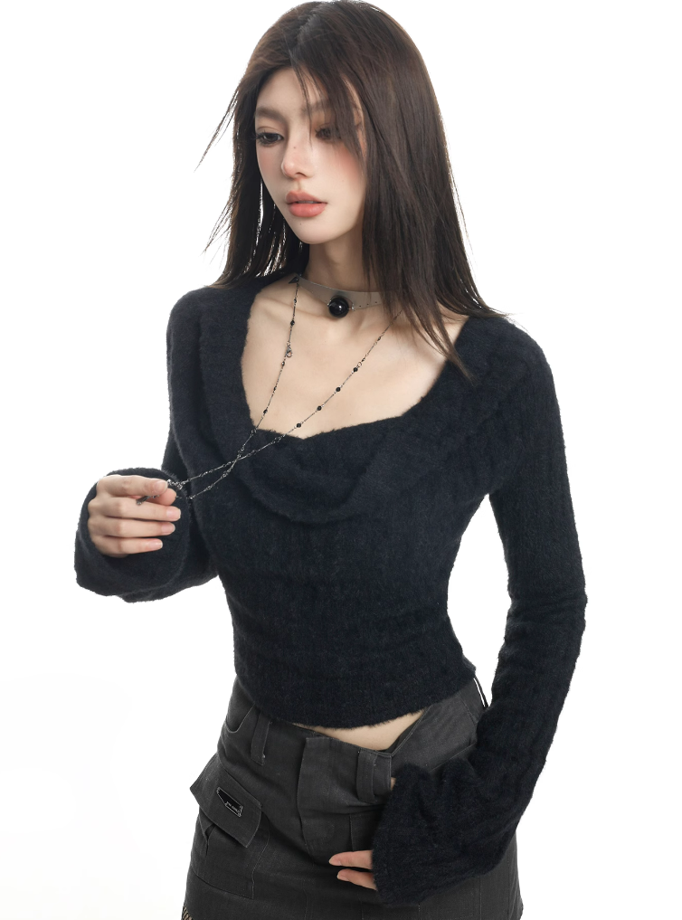 Asymmetric Fuzzy Cropped Sweater