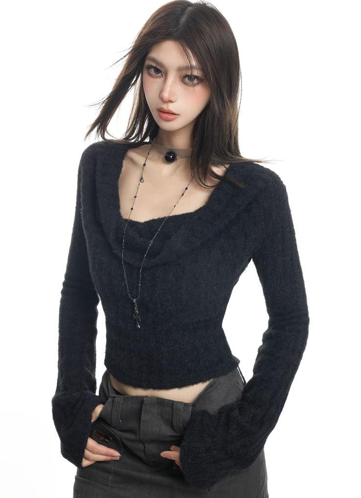 Asymmetric Fuzzy Cropped Sweater