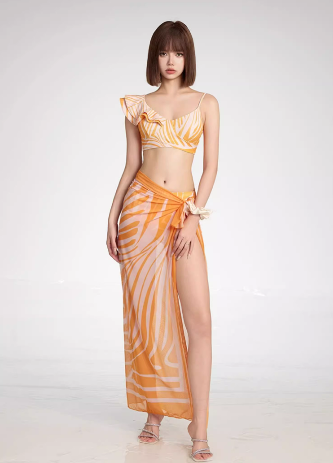 Abstract Print Ruffle Bikini Set