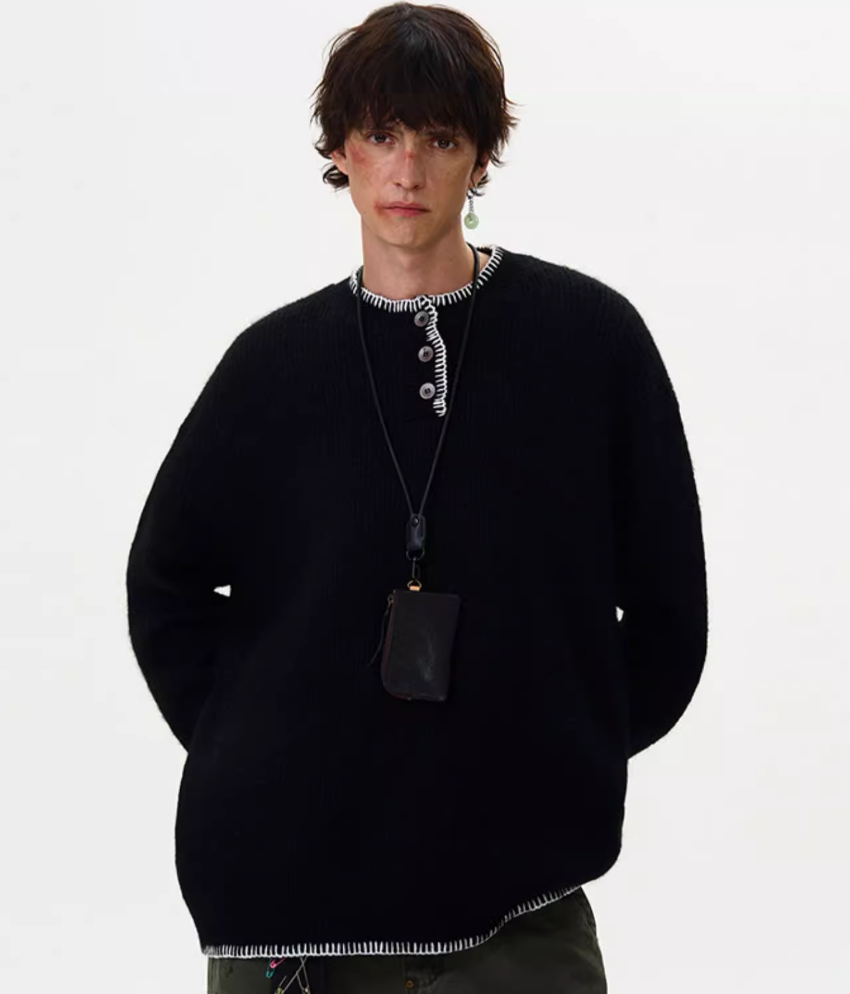 Oversized Sweater with Contrast Stitching