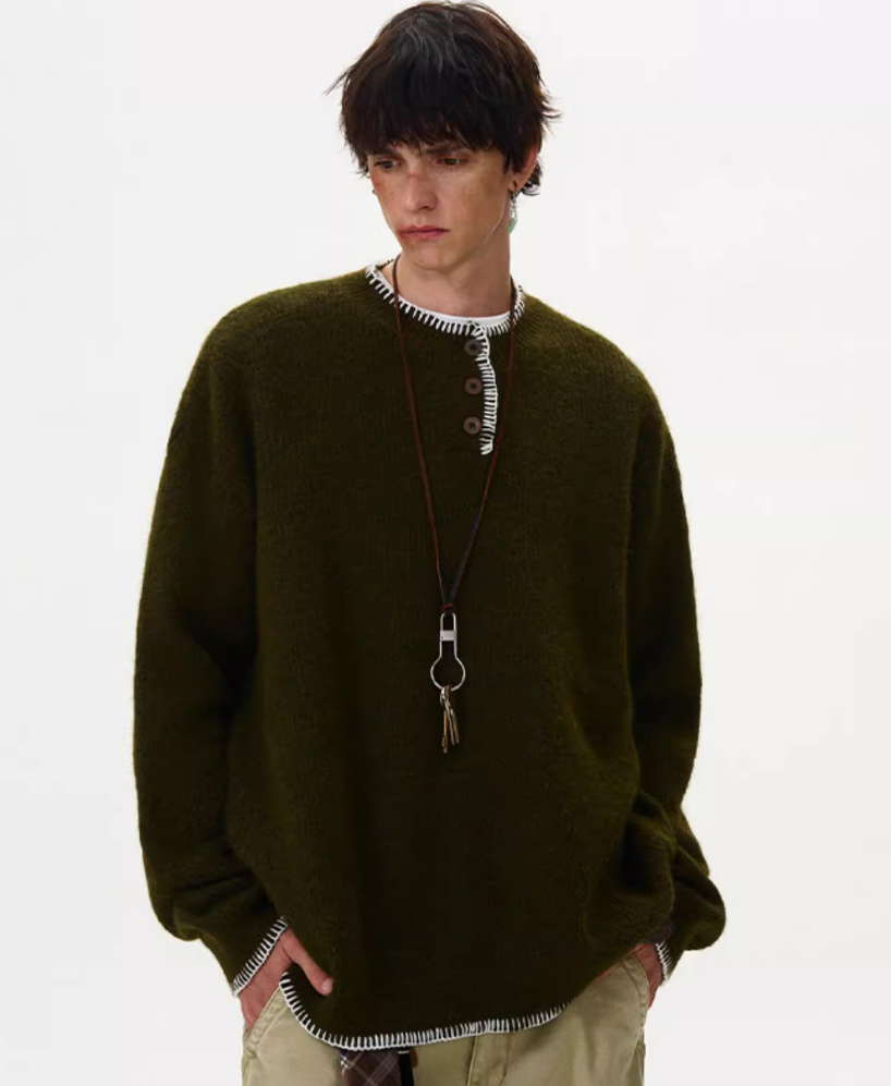 Oversized Sweater with Contrast Stitching