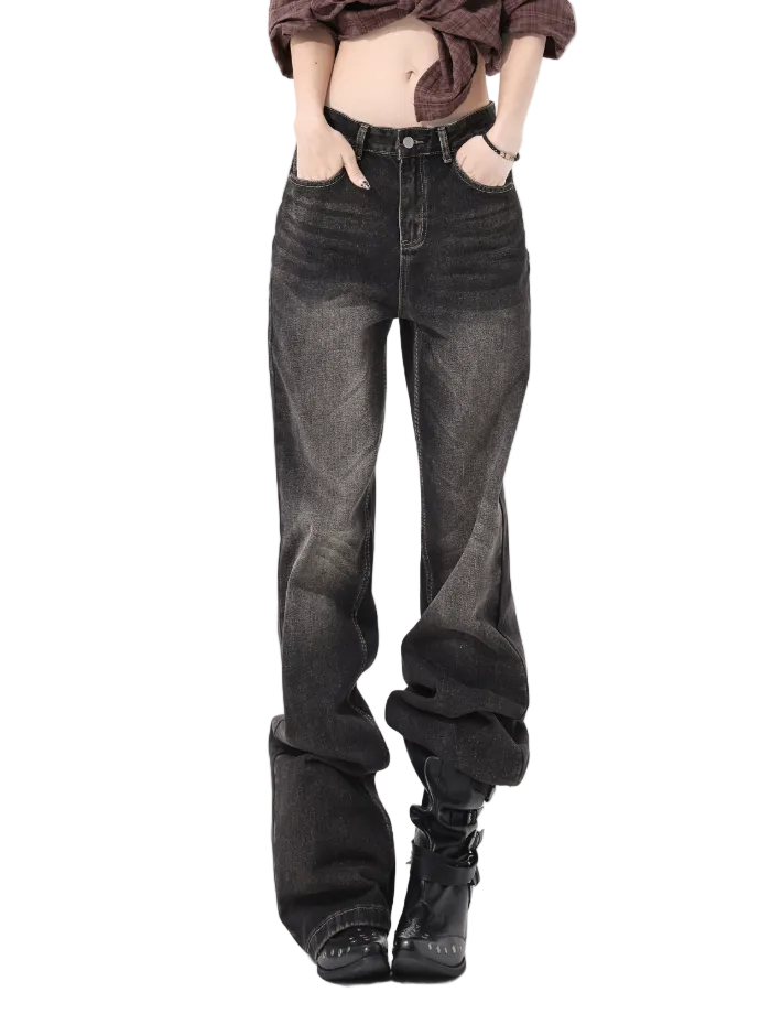 Carbon-Brown Low-Rise Wide-Leg Jeans