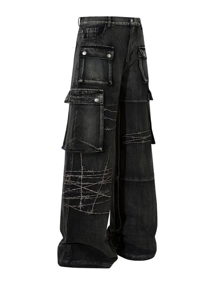 Gothic Cargo Wide-Leg Jeans
