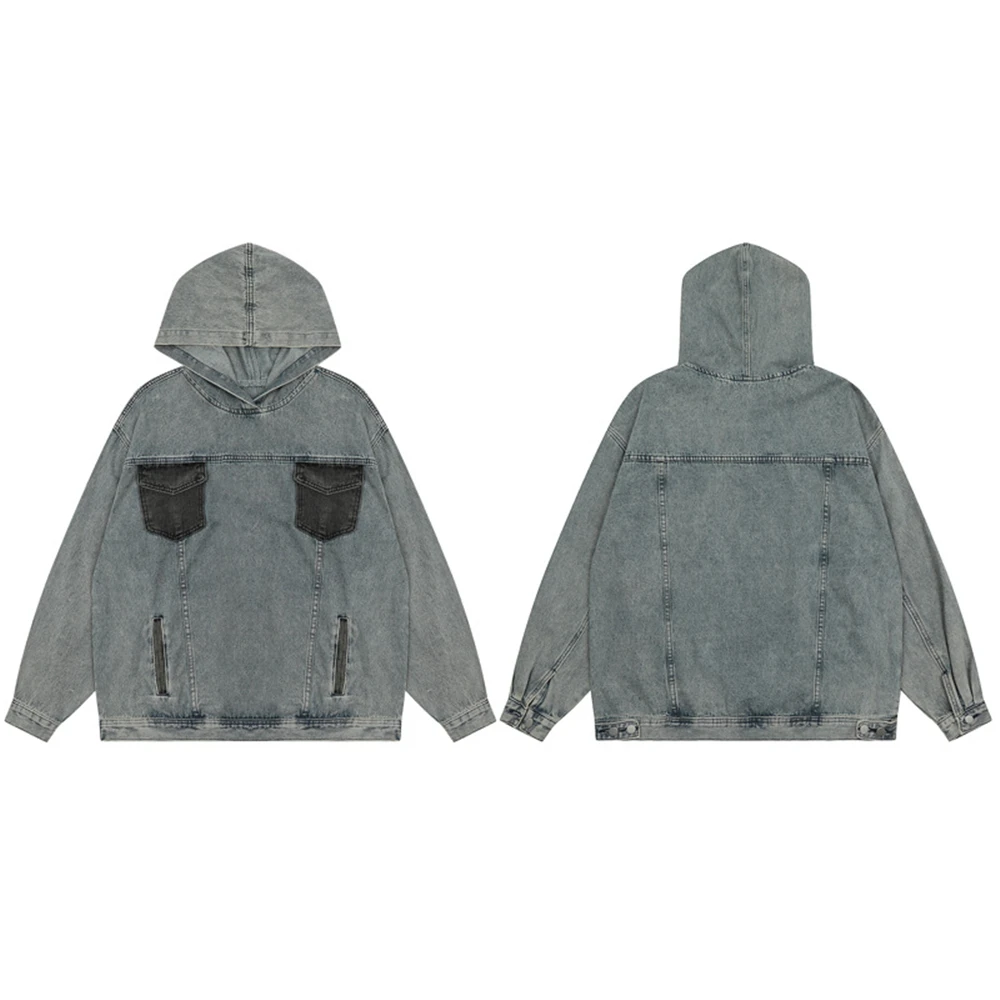 Vintage Washed Denim Hoodie Jacket - Oversized Unisex Streetwear