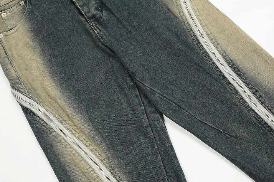 Two-Tone Zipper Accent Jeans