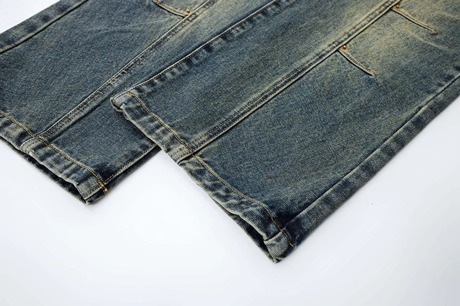 Vintage-Inspired Wide-Leg Denim Jeans with Front Seam Detail