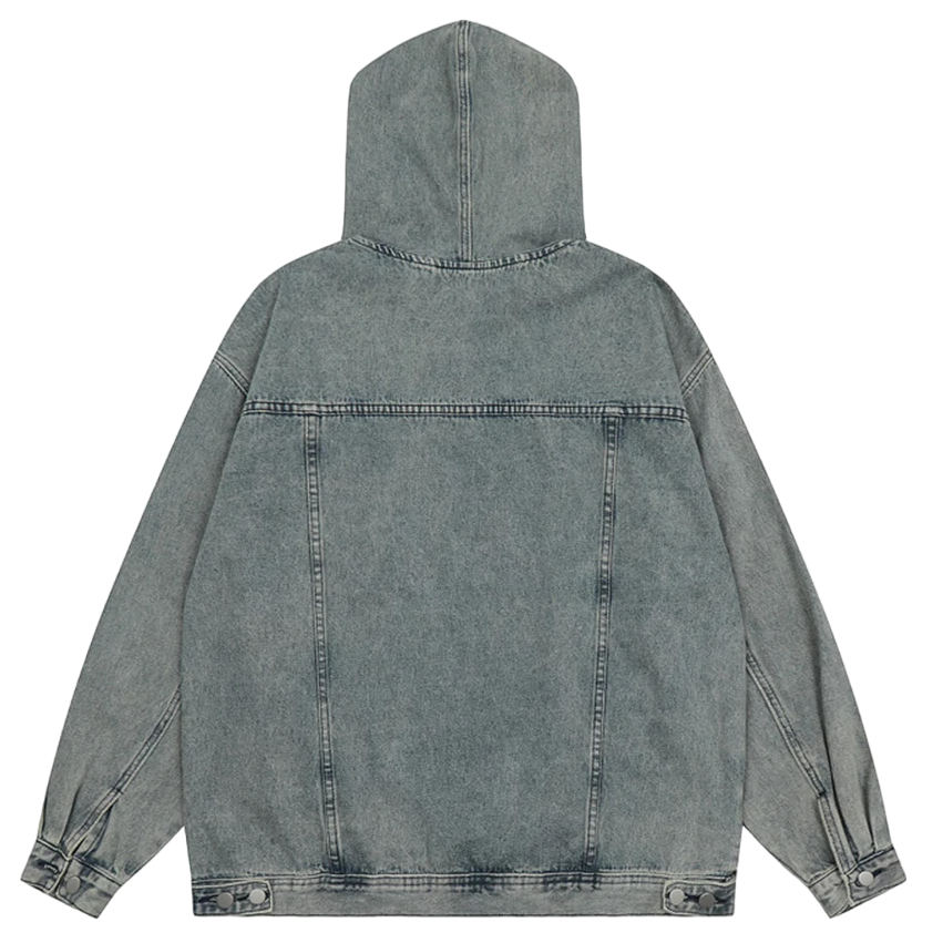 Vintage Washed Denim Hoodie Jacket - Oversized Unisex Streetwear