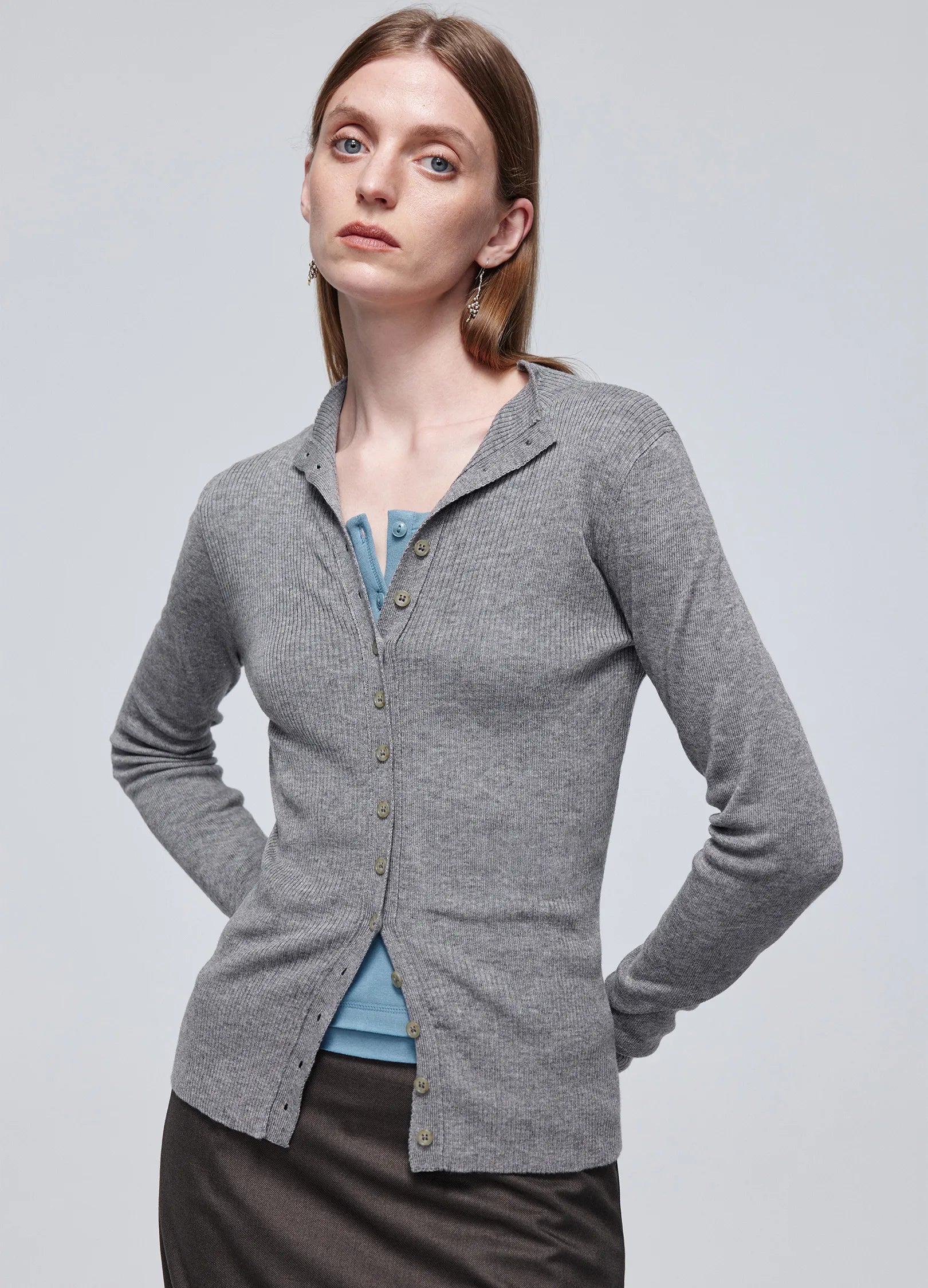 Slim Ribbed Button Cardigan