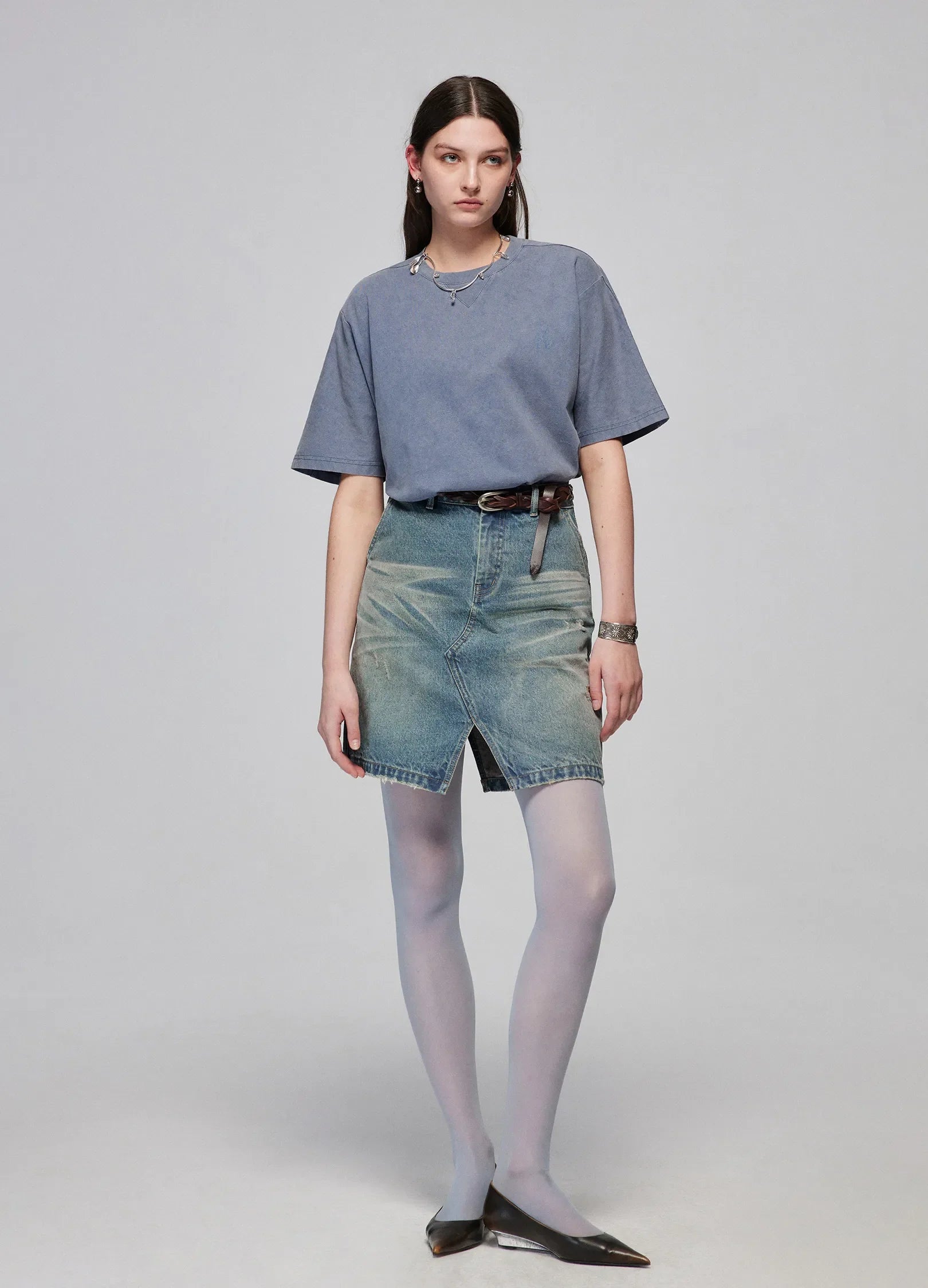 Slit Cut Denim Miniskirt